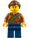 LEGO cty0791 City Jungle Explorer Female - Dark Orange Shirt with Green Strap, Dark Blue Legs, Reddish Brown Ponytail and Swept Sideways Fringe
