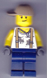 LEGO cty0802 City Jungle Engineer - White Shirt with Suspenders and Dirt Stains, Dark Blue Legs, Dark Tan Cap with Hole, Smirk