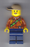 LEGO cty0804 City Jungle Explorer Female - Dark Orange Shirt with Green Strap, Dark Blue Legs, Dark Tan Cap with Hole, Black Eyebrows