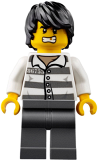 LEGO cty0833 Mountain Police - Jail Prisoner 86753 Prison Stripes, Black Tousled Hair