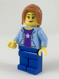 LEGO cty0911 Hiker, Female, Bright Light Blue Hoodie over Dark Purple Star Shirt, Dark Orange Ponytail Long with Side Bangs