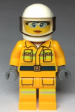 LEGO cty0961 Fire - Reflective Stripes, Bright Light Orange Suit, White Helmet, Safety Glasses, Peach Lips Closed Mouth Smile
