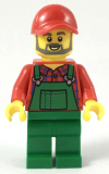LEGO cty0984 Farmer - Red Cap and Flannel Shirt, Dark Bluish Gray Beard, Green Overalls