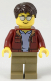 LEGO cty0985 Truck Driver - Dark Brown Hair, Sunglasses, Dark Red Bomber Jacket, Dark Tan Legs