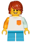 LEGO cty1023 Boy, Freckles, White Shirt with Orange Pocket, Dark Azure Short Legs, Dark Orange Hair Tousled with Side Part