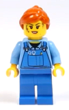 LEGO cty1072 Mechanic Female, Medium Blue Shirt and Blue Overalls, Dark Orange Ponytail