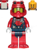 LEGO cty1173 Scuba Diver - Male, Open Mouth Smile, Red Helmet, White Airtanks, Red Flippers