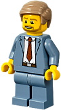 LEGO cty1192 Plane Passenger - Male, Sand Blue Suit, Dark Red Tie, Dark Tan Hair Short Combed Sideways, Beard