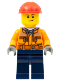 LEGO cty1286 Construction Worker - Male, Chest Pocket Zippers, Belt over Dark Gray Hoodie, Dark Blue Legs, Red Construction Helmet