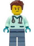 LEGO cty1304 Wildlife Rescue Veterinarian - Male, Light Aqua Scrubs, Sand Blue Legs, Reddish Brown Hair