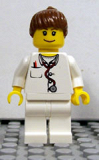 LEGO doc033 Doctor - Lab Coat Stethoscope and Thermometer, White Legs, Reddish Brown Female Ponytail Hair