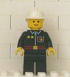 LEGO firec022 Fire - Flame Badge and 2 Buttons, Black Legs, White Fire Helmet, Black Legs, Smile