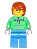 LEGO hol051 Winter Jacket Zipper, Blue Legs, Dark Orange Hair, Crooked Smile
