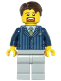 LEGO hol069 Businessman Pinstripe Jacket and Gold Tie, Light Bluish Gray Legs, Dark Brown Hair Short Tousled with Side Part (10249)