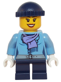LEGO hol074 Medium Blue Jacket with Light Purple Scarf, Dark Blue Short Legs, Dark Blue Knit Cap