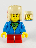 LEGO hol194 Child Boy, Red Ushanka Hat, Dark Azure Hoodie, Lime Shirt, Red Short Legs