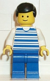 LEGO hor004 Horizontal Lines Blue - White Arms - Blue Legs, Black Male Hair, White Arms