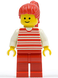 LEGO hor024 Horizontal Lines Red - White Arms - Red Legs, Red Ponytail Hair