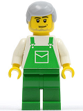 LEGO ovr032 Overalls Green with Pocket, Green Legs, Light Bluish Gray Male Hair