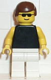 LEGO par035 Plain Black Torso with Yellow Arms, White Legs, Sunglasses, Brown Male Hair