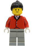 LEGO par052 Red Riding Jacket - Light Gray Legs, Black Ponytail Hair