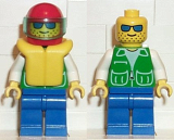 LEGO pck009 Jacket Green with 2 Large Pockets - Blue Legs, Sunglasses, Red Helmet, Trans-Light Blue Visor, Life Jacket