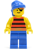 LEGO pi028 Pirate Red / Black Stripes Shirt, Blue Legs, Blue Bandana