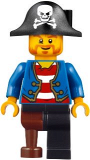 LEGO pi146 Pirate Blue Jacket, Black Leg with Peg Leg, Black Pirate Hat with Skull
