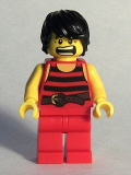 LEGO pi168 Pirate 7 - Black and Red Stripes, Red Legs, Scared, Black Crow