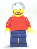 LEGO pln175 Plain Red Torso with Red Arms, Dark Blue Legs, Sports Helmet and Brown Beard