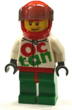 LEGO rac059 Race Car Driver, White Octan Race Suit with Silver Zipper, Red Helmet with Trans-Black Visor, Crooked Smile, Stubble Beard
