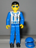 LEGO tech010 Technic Figure Blue Legs, White Top with Zipper & Shoulder Harness Pattern, Blue Arms, Blue Helmet (set 8232)