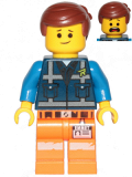 LEGO tlm208 Emmet - Lopsided Smile, Eyebrows / Scared, Dark Blue Uniform
