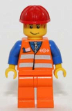 LEGO trn130 Orange Vest with Safety Stripes - Orange Legs, Red Construction Helmet, Red Bangs