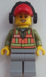 LEGO trn236 Light Orange Safety Vest, Light Bluish Gray Legs, Red Cap with Hole, Headphones, Peach Lips