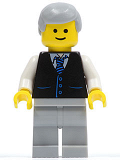 LEGO twn041 Black Vest with Blue Striped Tie, Light Bluish Gray Legs, White Arms, Light Bluish Gray Male Hair, Smile