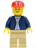 LEGO twn047 Dark Blue Jacket, Light Blue Shirt, Tan Legs, Red Long Bill Cap (7636)