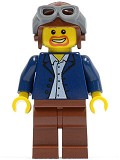 LEGO twn050 Dark Blue Jacket, Light Blue Shirt, Reddish Brown Legs, Aviator Helmet and Goggles