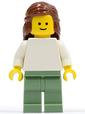 LEGO twn073 Plain White Torso with White Arms, Sand Green Legs, Reddish Brown Female Hair Mid-Length