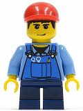 LEGO twn088 Overalls with Tools in Pocket Blue, Red Short Bill Cap, Dark Blue Short Legs (10196)