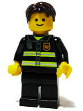 LEGO twn091 Fire - Reflective Stripes, Black Legs, Dark Brown Short Tousled Hair