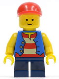 LEGO twn105 Vest over Red and White Striped Shirt, Dark Blue Short Legs, Red Short Bill Cap