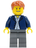 LEGO twn136 Dark Blue Jacket, Light Blue Shirt, Dark Bluish Gray Legs, Dark Orange Male Hair