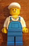 LEGO twn138 Overalls Blue over V-Neck Shirt, Blue Legs, White Short Bill Cap