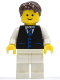 LEGO twn190 Black Vest with Blue Striped Tie, White Legs, Dark Brown Short Tousled Hair