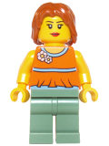 LEGO twn206 Orange Halter Top with Medium Blue Trim and Flowers Pattern, Sand Green Legs, Dark Orange Hair (10244)