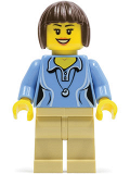 LEGO twn207 Medium Blue Female Shirt with Two Buttons and Shell Pendant, Tan Legs, Dark Brown Bob Cut Hair (10244)