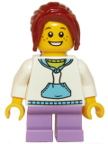 LEGO twn209 White Hoodie with Blue Pockets, Medium Lavender Short Legs, Dark Red Hair Ponytail Long with Side Bangs (10244)