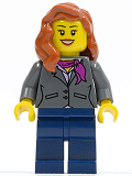 LEGO twn217 Dark Bluish Gray Jacket with Magenta Scarf, Dark Blue Legs, Dark Orange Female Hair over Shoulder