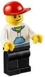 LEGO twn225 White Hoodie with Blue Pockets, Black Legs, Red Short Bill Cap, Crooked Smile